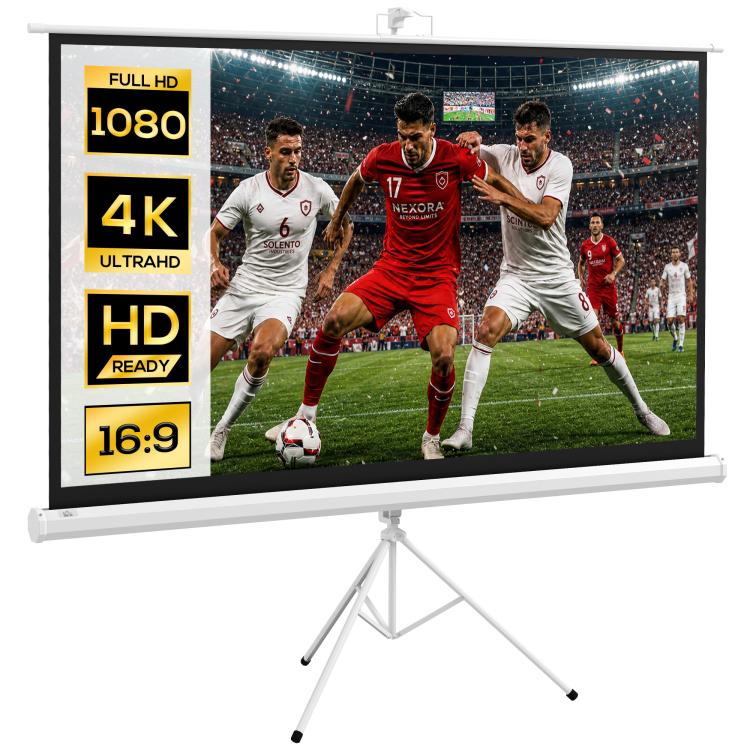 84 inch Projector Screen With Adjustable Tripod, 160 Degree Viewing Angle, 200 x 8 x 118cm, White
