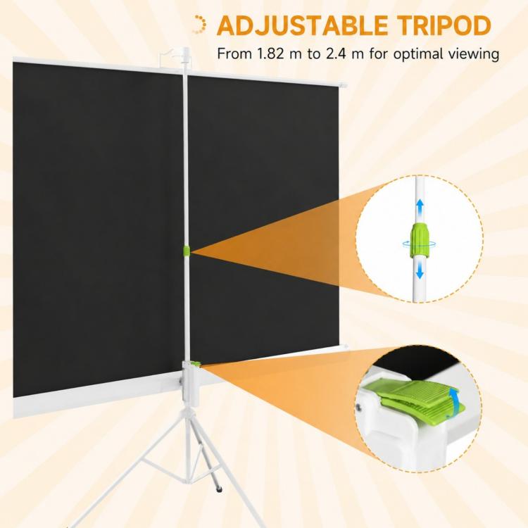 84 inch Projector Screen With Adjustable Tripod, 160 Degree Viewing Angle, 200 x 8 x 118cm, White