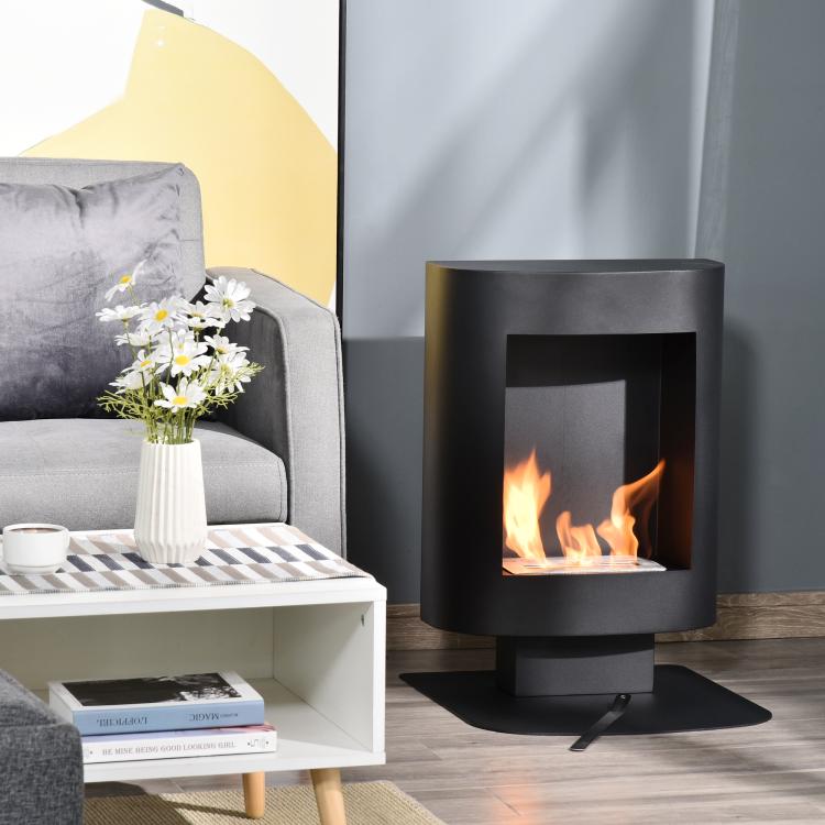 Bioethanol Fireplace with 0.9L Tank, Coverage up to 20m2, 46.5x53x65cm, Black