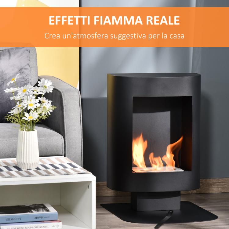 Bioethanol Fireplace with 0.9L Tank, Coverage up to 20m2, 46.5x53x65cm, Black