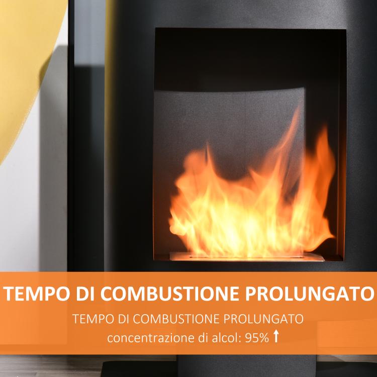 Bioethanol Fireplace with 0.9L Tank, Coverage up to 20m2, 46.5x53x65cm, Black