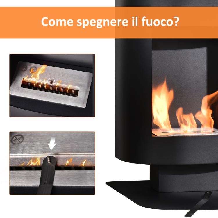 Bioethanol Fireplace with 0.9L Tank, Coverage up to 20m2, 46.5x53x65cm, Black