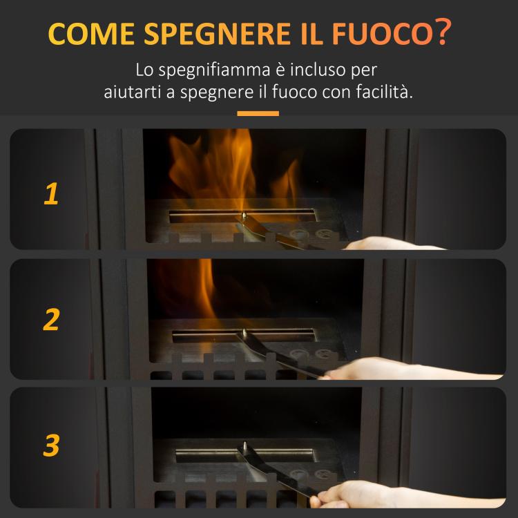 Metal Bioethanol Fireplace with 3-Hour Burn Time, 0.9L Tank, and 25 square meter Coverage, 41x25x54 cm, Black