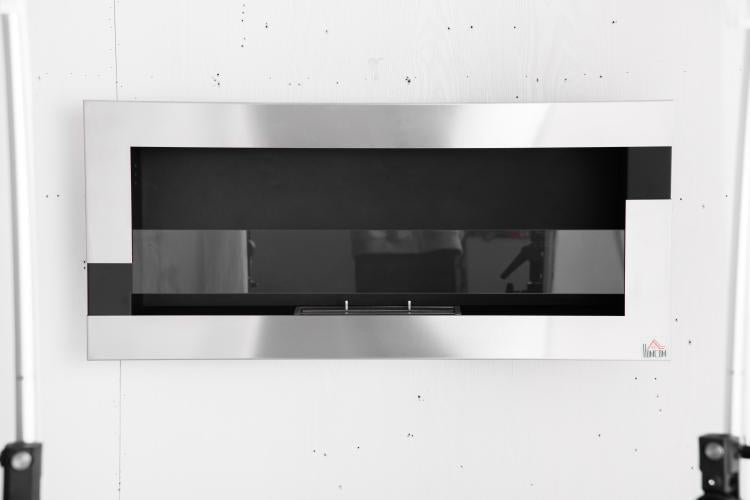 Stainless Steel Bioethanol Fireplace, 2.5-Hour Burn Time with 1.5L Tank and 20 m2 Coverage, 90x16x40 cm, Silver