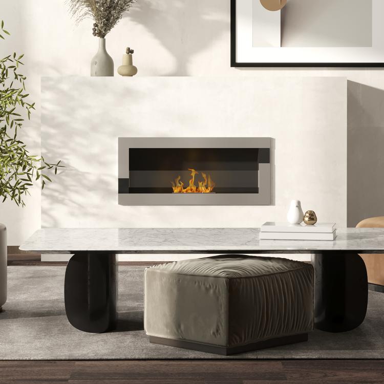 Stainless Steel Bioethanol Fireplace, 2.5-Hour Burn Time with 1.5L Tank and 20 m2 Coverage, 90x16x40 cm, Silver