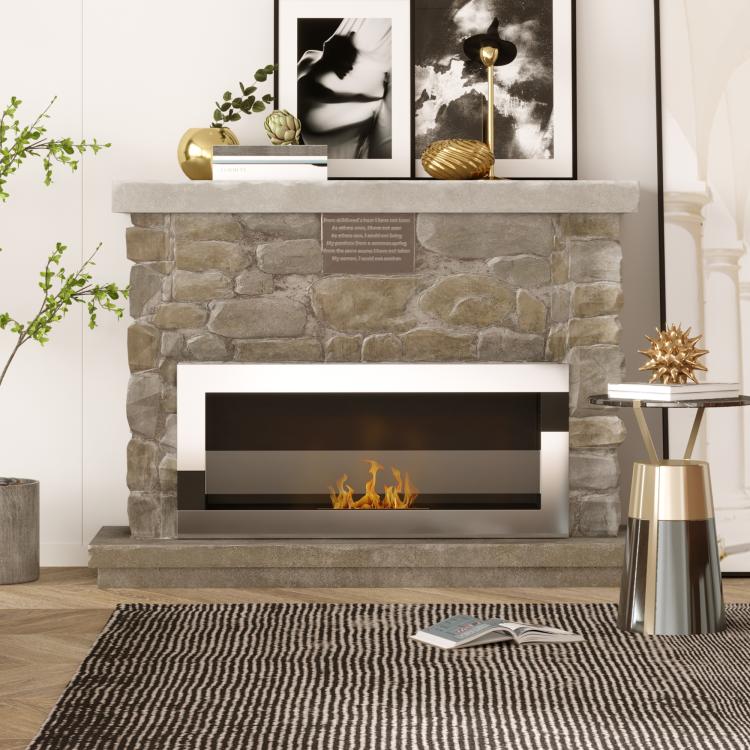 Stainless Steel Bioethanol Fireplace, 2.5-Hour Burn Time with 1.5L Tank and 20 m2 Coverage, 90x16x40 cm, Silver