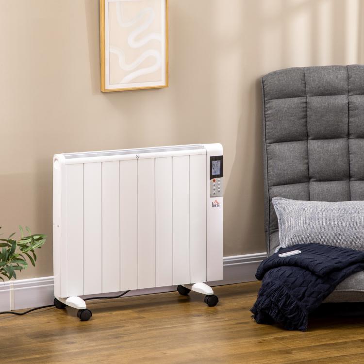 1000/2000W Electric Heater with Timer and Heat Settings for Rooms up to 15 m2, 75x31x66.5 cm, White