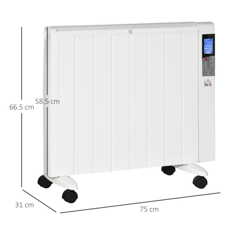 1000/2000W Electric Heater with Timer and Heat Settings for Rooms up to 15 m2, 75x31x66.5 cm, White