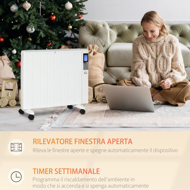 1000/2000W Electric Heater with Timer and Heat Settings for Rooms up to 15 m2, 75x31x66.5 cm, White