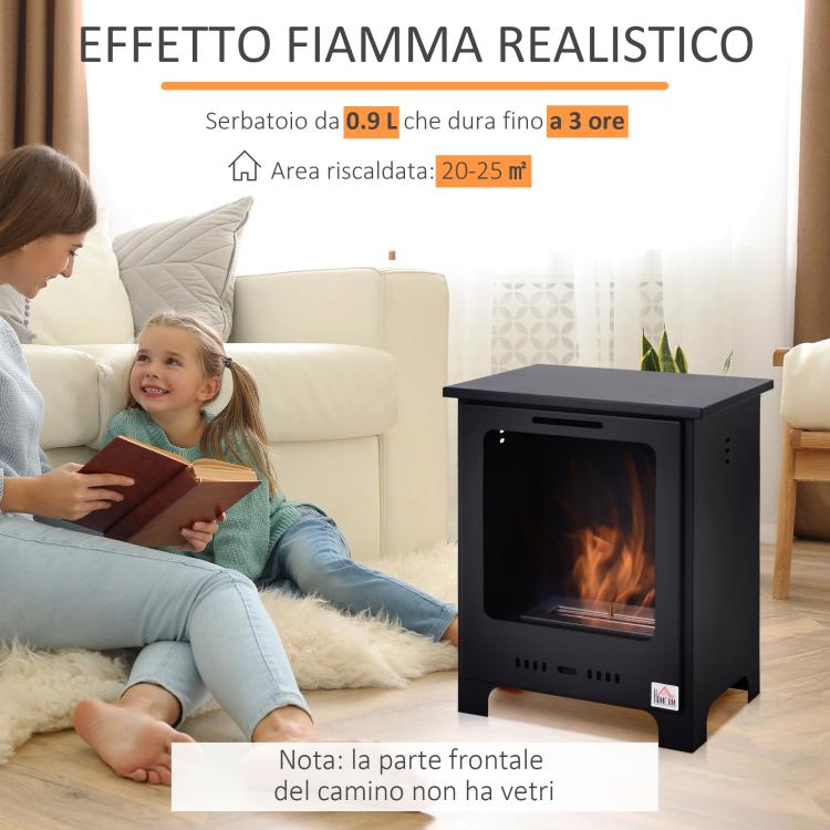 Bioethanol Fireplace Maximum Fuel Capacity 0.9 Liters, Flame Up to 3 Hours, Black