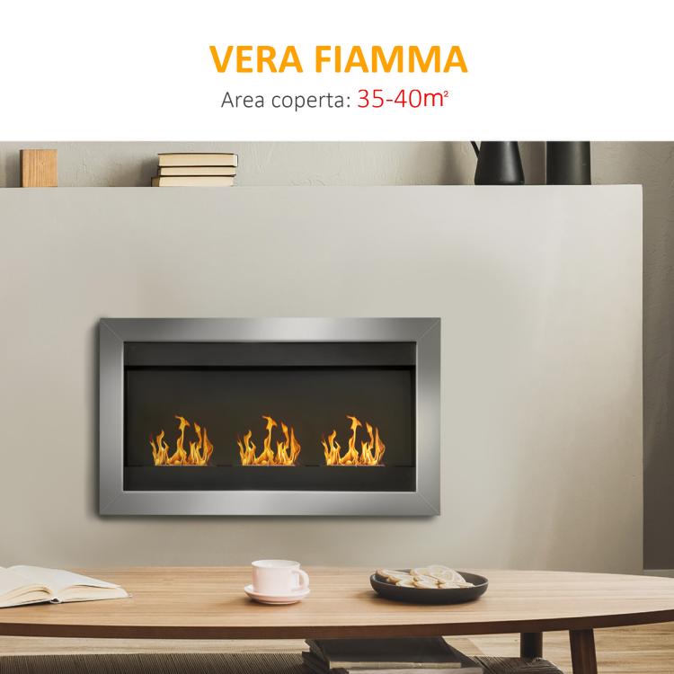 Stainless Steel Wall-Mounted Bioethanol Fireplace with 3 Burners
