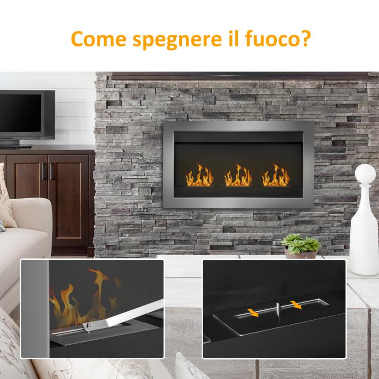 Stainless Steel Wall-Mounted Bioethanol Fireplace with 3 Burners