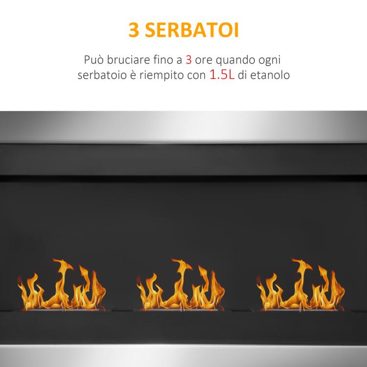Stainless Steel Wall-Mounted Bioethanol Fireplace with 3 Burners