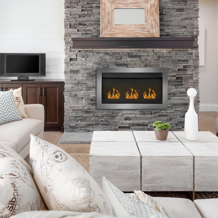 Stainless Steel Wall-Mounted Bioethanol Fireplace with 3 Burners