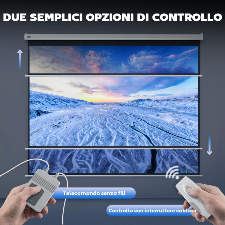 100-Inch 4:3 Adjustable Projector Screen with Remote Control, Compact Motorized Projection Screen, Wall or Ceiling Mountable, 203x152 cm, White