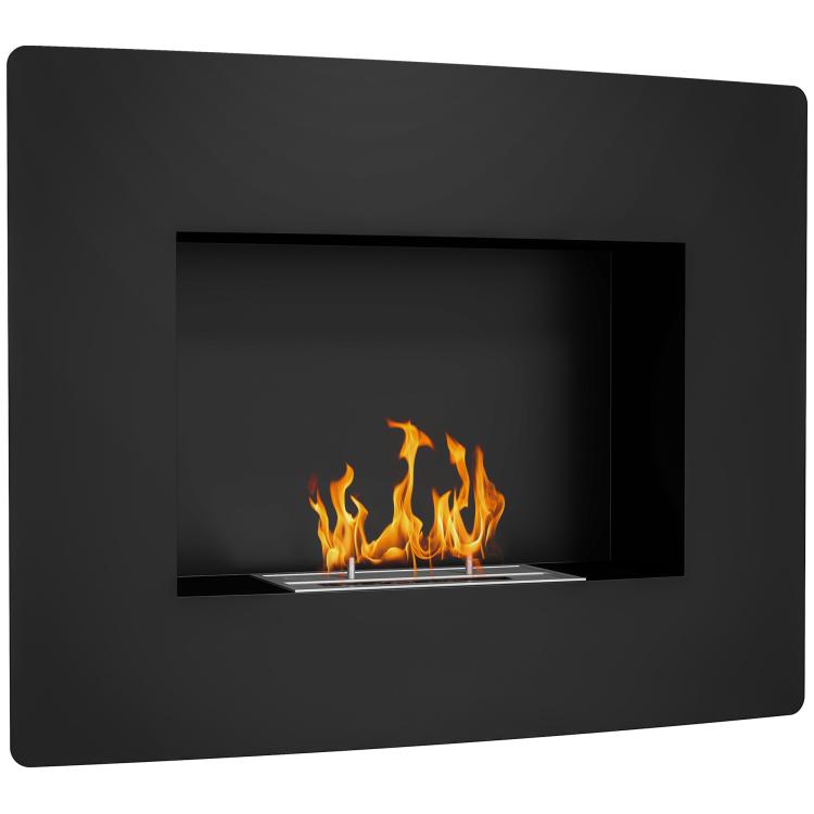 Wall-Mounted Bioethanol Fireplace with 0.9L Tank, 3.3-Hour Burn Time, for 15–20 m2 Interiors – Black (66x16x52 cm)