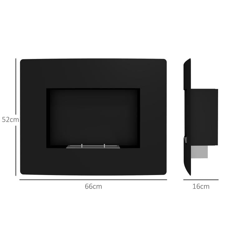 Wall-Mounted Bioethanol Fireplace with 0.9L Tank, 3.3-Hour Burn Time, for 15–20 m2 Interiors – Black (66x16x52 cm)