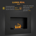 Wall-Mounted Bioethanol Fireplace with 0.9L Tank, 3.3-Hour Burn Time, for 15–20 m2 Interiors – Black (66x16x52 cm)