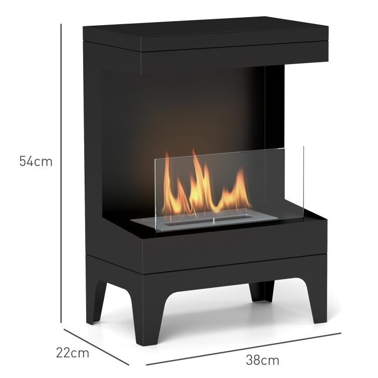 Freestanding Bioethanol Fireplace with 0.9L Tank, Stainless Steel Flame Extinguisher, 3.3-Hour Burn Time – Black
