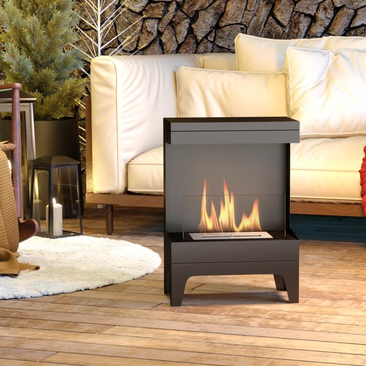 Freestanding Bioethanol Fireplace with 0.9L Tank, Stainless Steel Flame Extinguisher, 3.3-Hour Burn Time – Black