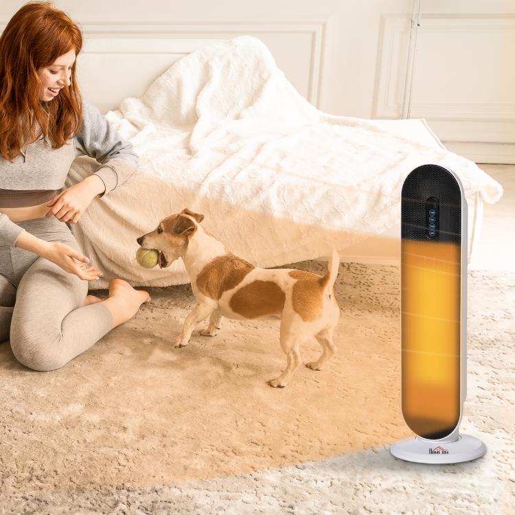 1200W/2000W Ceramic Tower Heater with Remote Control, 24H Timer Thermostat and Anti-Tip System for Rooms up to 20 m2, 21x21x63.5 cm, White and Black