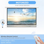 84 Inch 16:9 Motorized Projector Screen with Remote Control, White, 84 Inch 16：9 Format
