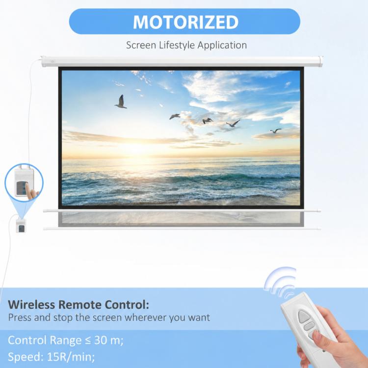 84 Inch 16:9 Motorized Projector Screen with Remote Control, White, 84 Inch 16：9 Format