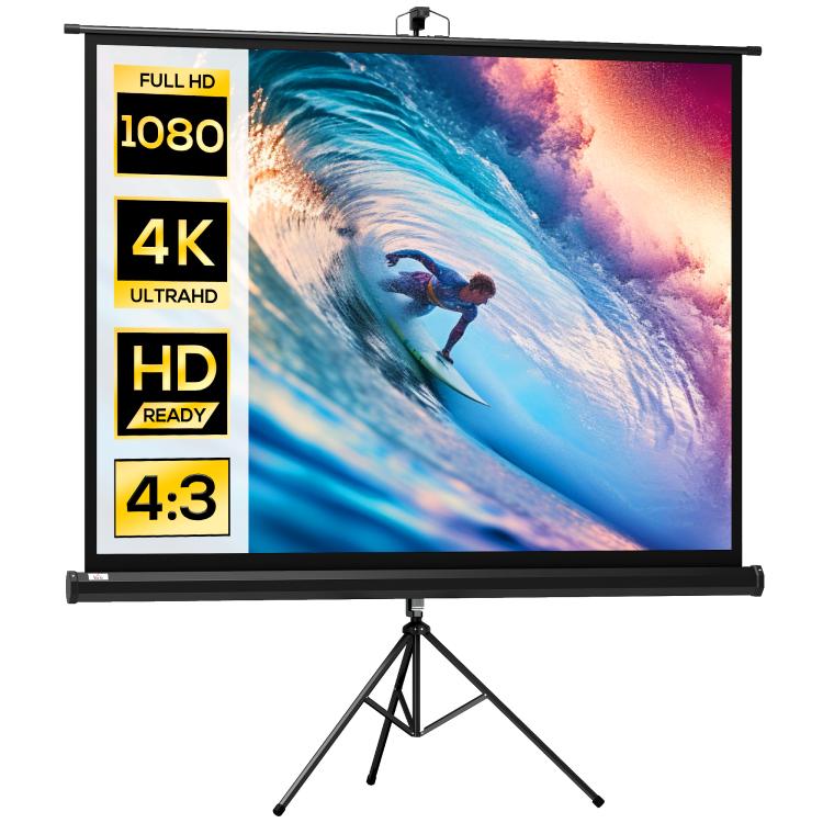 84-inch projection screen with adjustable height tripod stand, 4K HD 4:3 screen, indoor/outdoor use