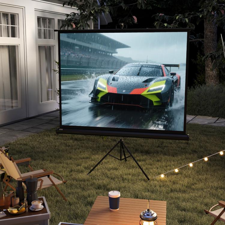 84-inch projection screen with adjustable height tripod stand, 4K HD 4:3 screen, indoor/outdoor use