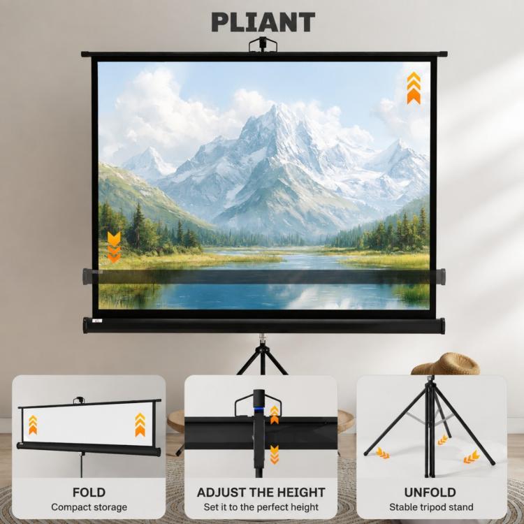 84-inch projection screen with adjustable height tripod stand, 4K HD 4:3 screen, indoor/outdoor use