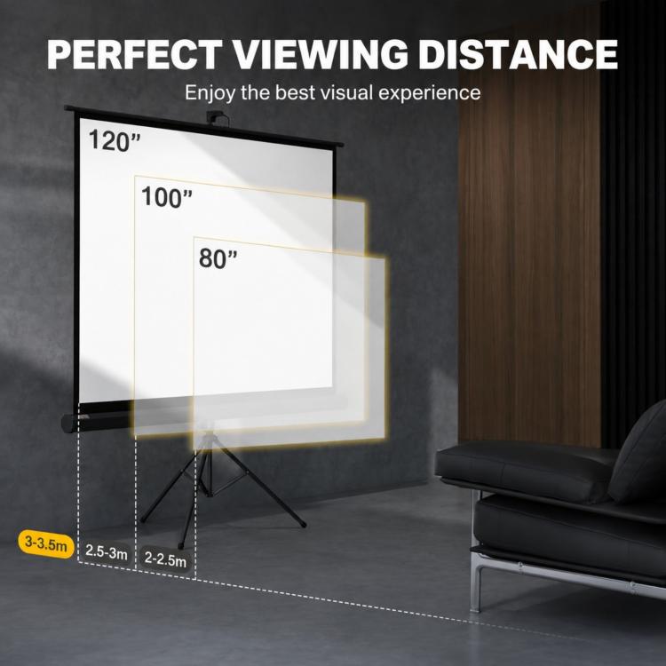 84-inch projection screen with adjustable height tripod stand, 4K HD 4:3 screen, indoor/outdoor use