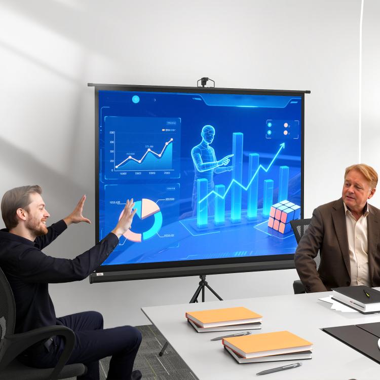 84-inch projection screen with adjustable height tripod stand, 4K HD 4:3 screen, indoor/outdoor use
