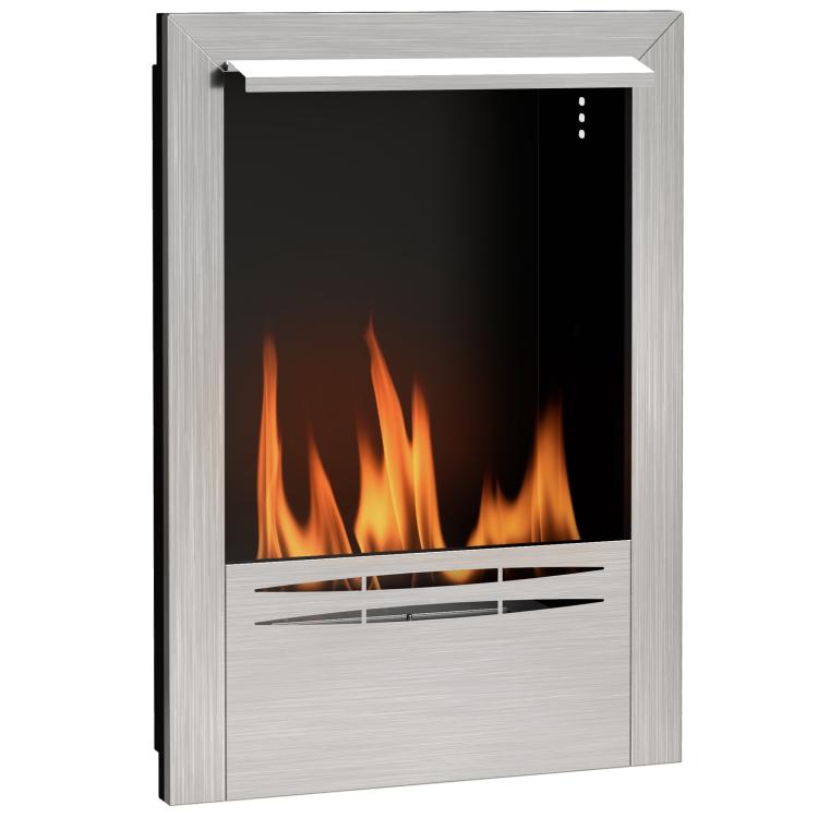 Stainless steel ethanol fireplace, 0.9-liter capacity, burns for up to 3.3 hours, silver