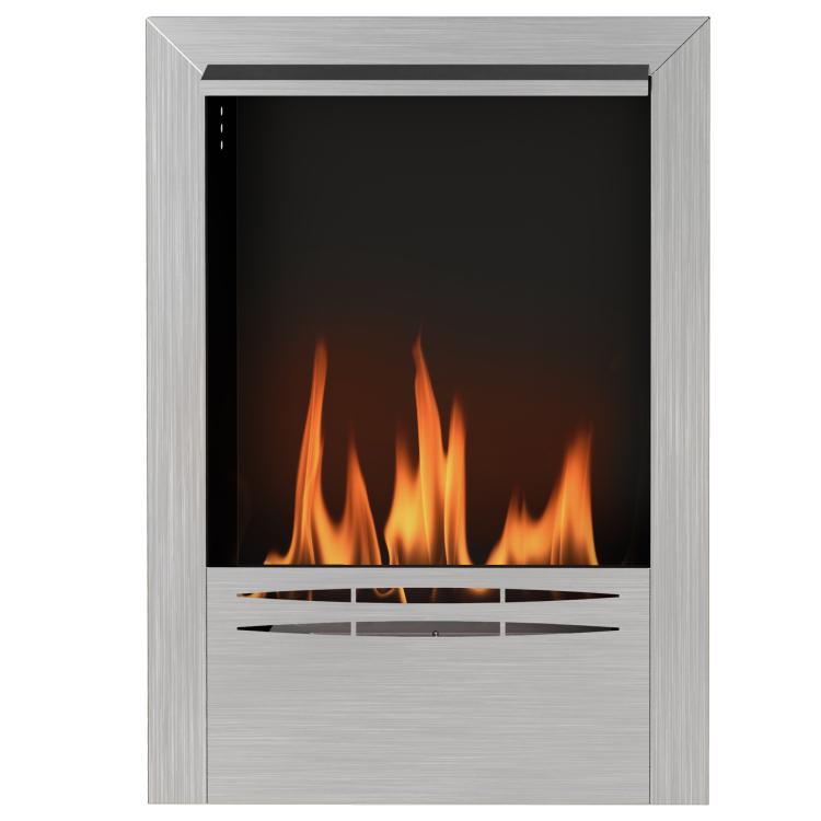 Stainless steel ethanol fireplace, 0.9-liter capacity, burns for up to 3.3 hours, silver