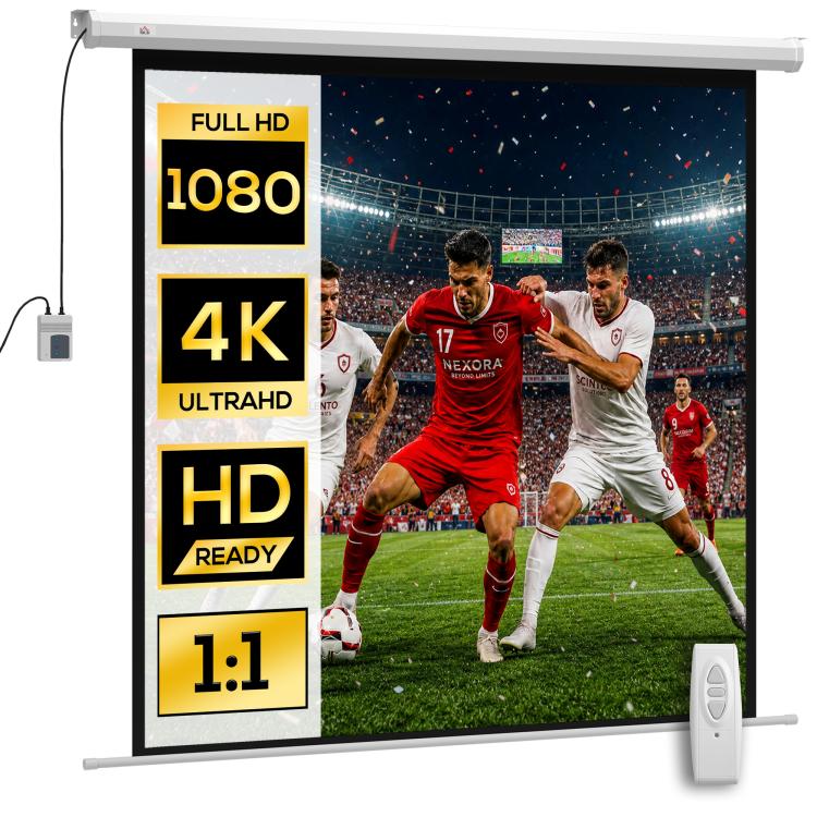 85-inch motorized projection screen, 4K HD electric, wall or ceiling mount, control panel and remote control
