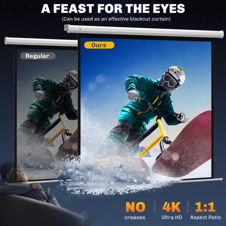 85-inch motorized projection screen, 4K HD electric, wall or ceiling mount, control panel and remote control
