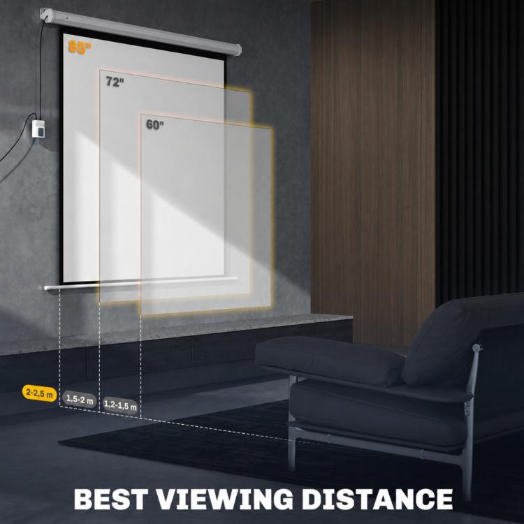 85-inch motorized projection screen, 4K HD electric, wall or ceiling mount, control panel and remote control