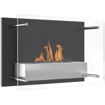 Wall-mounted/recessed bioethanol fireplace, 0.9 L burner, approx. 3-hour burn time, 60W x 22D x 40H cm, black.
