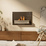 Wall-mounted/recessed bioethanol fireplace, 0.9 L burner, approx. 3-hour burn time, 60W x 22D x 40H cm, black.