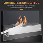 Wall-mounted/recessed bioethanol fireplace, 0.9 L burner, approx. 3-hour burn time, 60W x 22D x 40H cm, black.