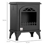 Freestanding bioethanol fireplace with 1.2 L tank, approx. 3-hour burn time, 25 m2 coverage, 41 x 25 x 54 cm