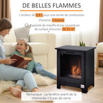 Freestanding bioethanol fireplace, 0.9L burner, 3-hour burn time, neo-retro stove style, dimensions 40L x 30W x 50H cm, coverage 20–25 m2, black.