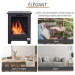 Freestanding bioethanol fireplace, 0.9L burner, 3-hour burn time, neo-retro stove style, dimensions 40L x 30W x 50H cm, coverage 20–25 m2, black.