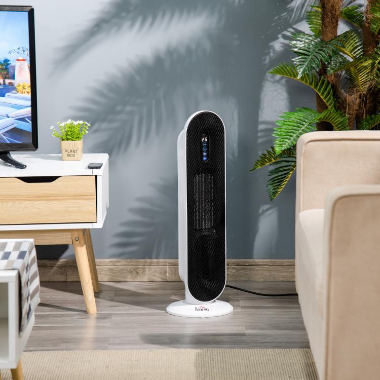 Fan Heater with 24-Hour Timer, 2000W, 2 Modes, Oscillation, Metal (White + Black)