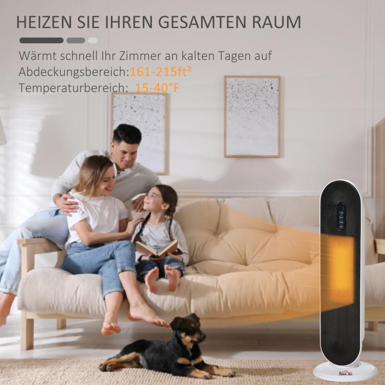 Fan Heater with 24-Hour Timer, 2000W, 2 Modes, Oscillation, Metal (White + Black)