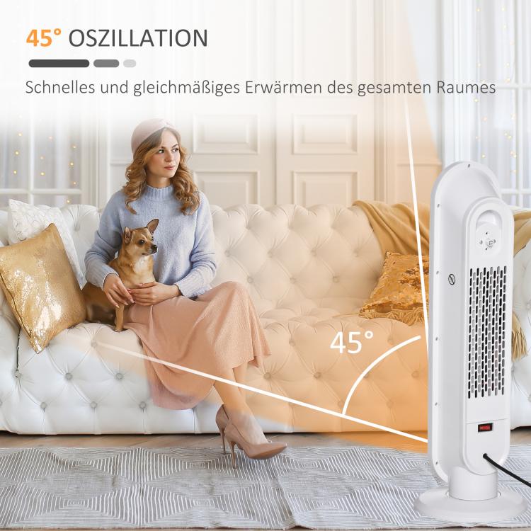 Fan Heater with 24-Hour Timer, 2000W, 2 Modes, Oscillation, Metal (White + Black)