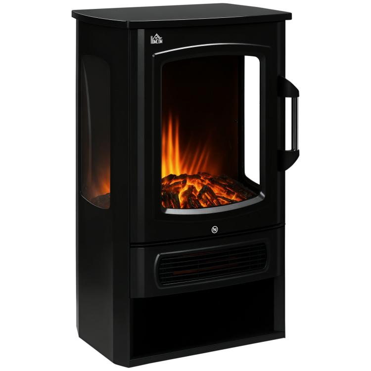 Electric fireplace, realistic flames, 2 heat settings, overheat protection, steel, black, 44.5 x 32 x 74 cm