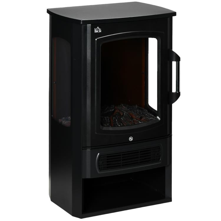 Electric fireplace, realistic flames, 2 heat settings, overheat protection, steel, black, 44.5 x 32 x 74 cm