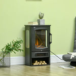 Electric fireplace, realistic flames, 2 heat settings, overheat protection, steel, black, 44.5 x 32 x 74 cm