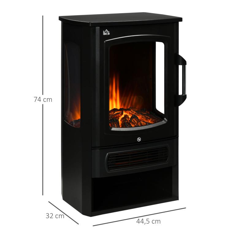 Electric fireplace, realistic flames, 2 heat settings, overheat protection, steel, black, 44.5 x 32 x 74 cm
